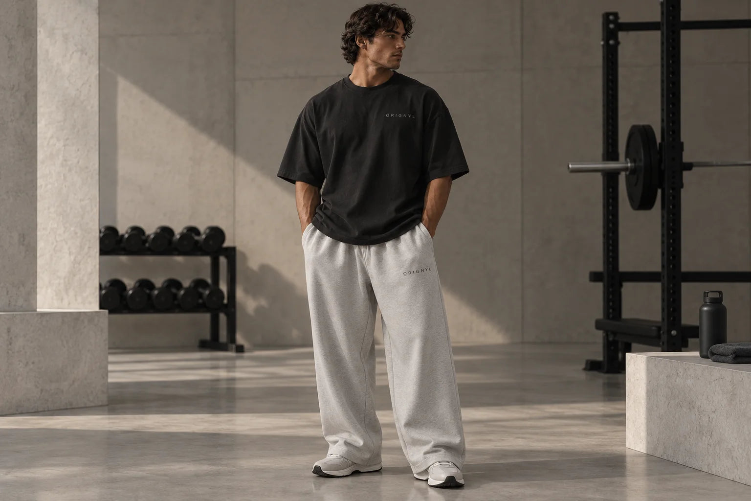Light ash gray oversized wide-leg sweatpants